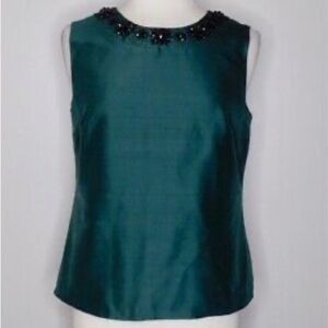 TALBOTS Silk Beaded Neckline Sleeveless Top